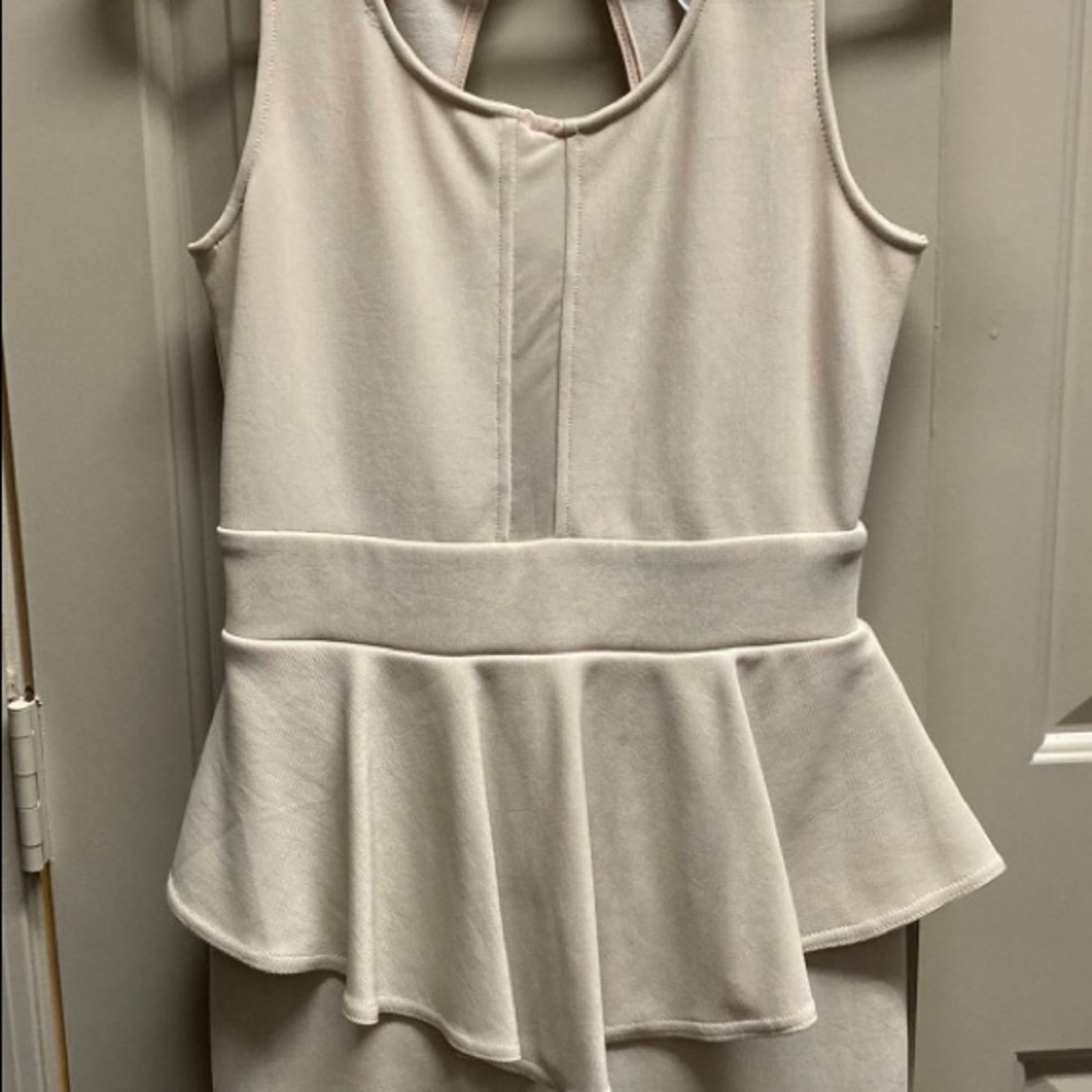 Nude, knee-high office dress